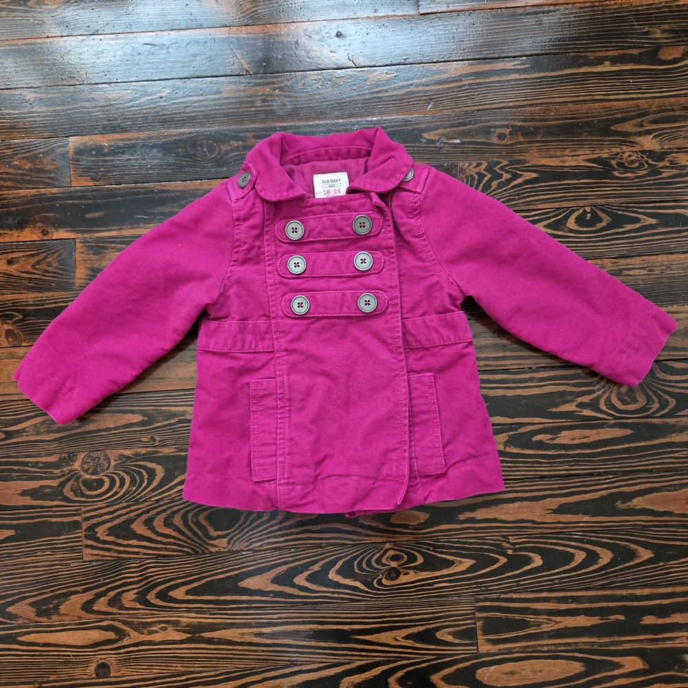 Old Navy Baby Girls Fuchsia Pink Double Breasted Peacoat Jacket Size 18-24 Month